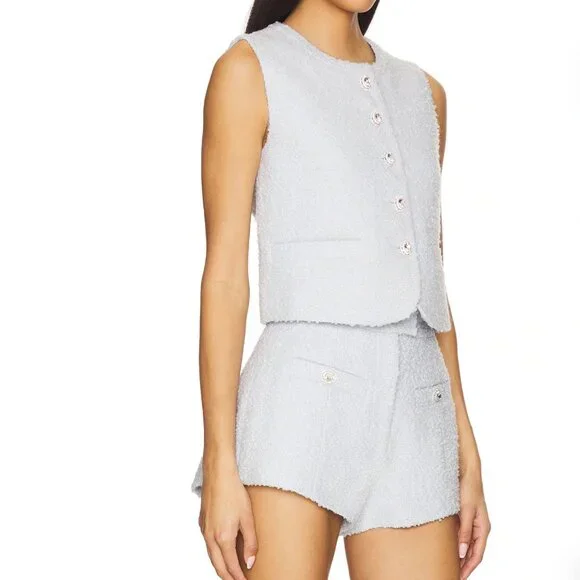 NWT Loves + Friends Revolve Balle Vest + Short Set of 2 Baby Blue Small Tweed